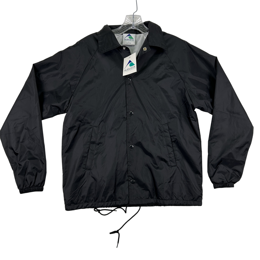 Augusta Sportswear Jacket Mens Small Black Coach Windbreaker Nylon Snap Button